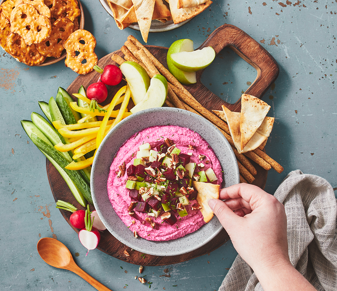 Wipped beet and feta dip
