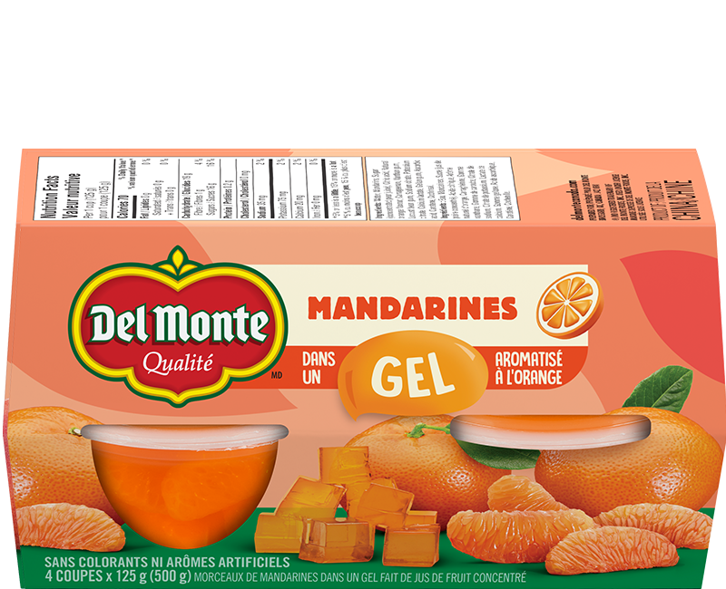 Mandarines dans un gel aromatisé à l’orange dans 100% jus de fruit fait de concentré